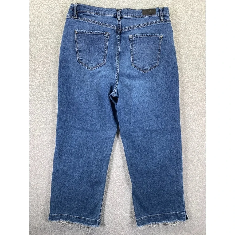 Nicole Miller Women's 12 Soho High Rise Wide Leg Jeans Med Wash Raw Split Hem